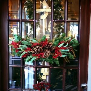 Christmas Garland Pine Red Berries Natural Look Wreath Garland Xmas Holiday Deco